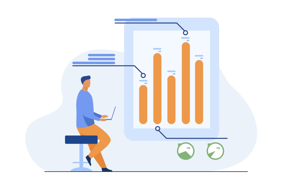 Man looking at infographics report