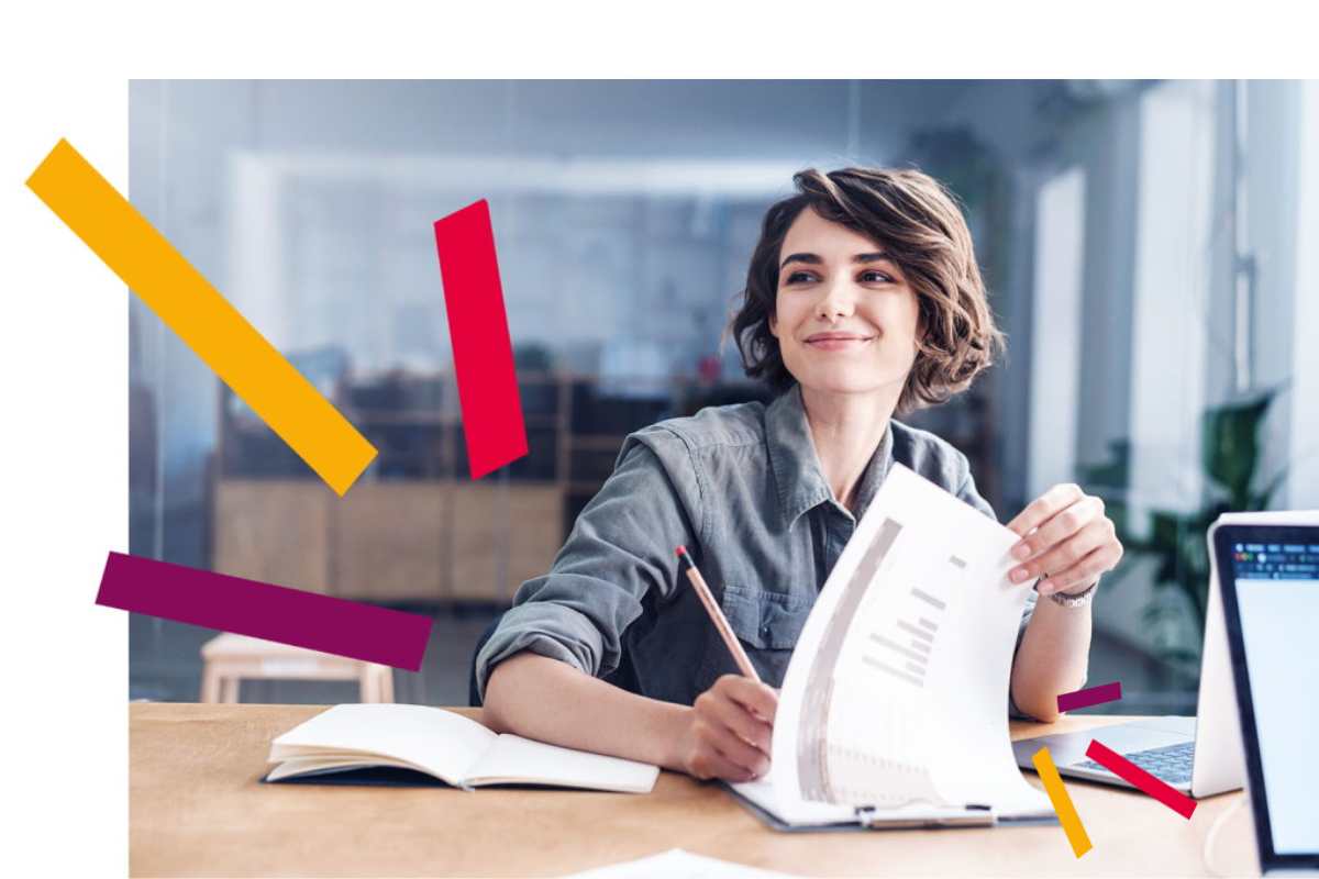 Smiling woman working at desk