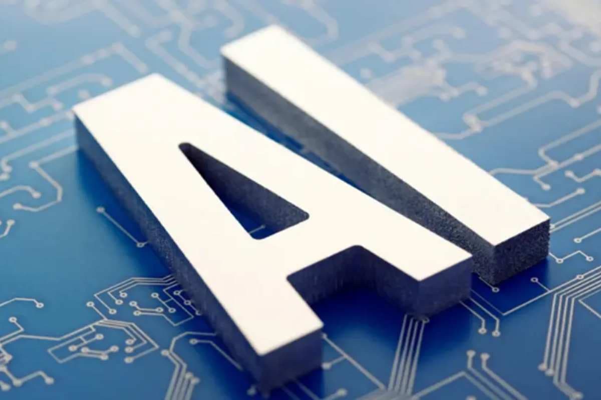 AI text against background of computer circuits
